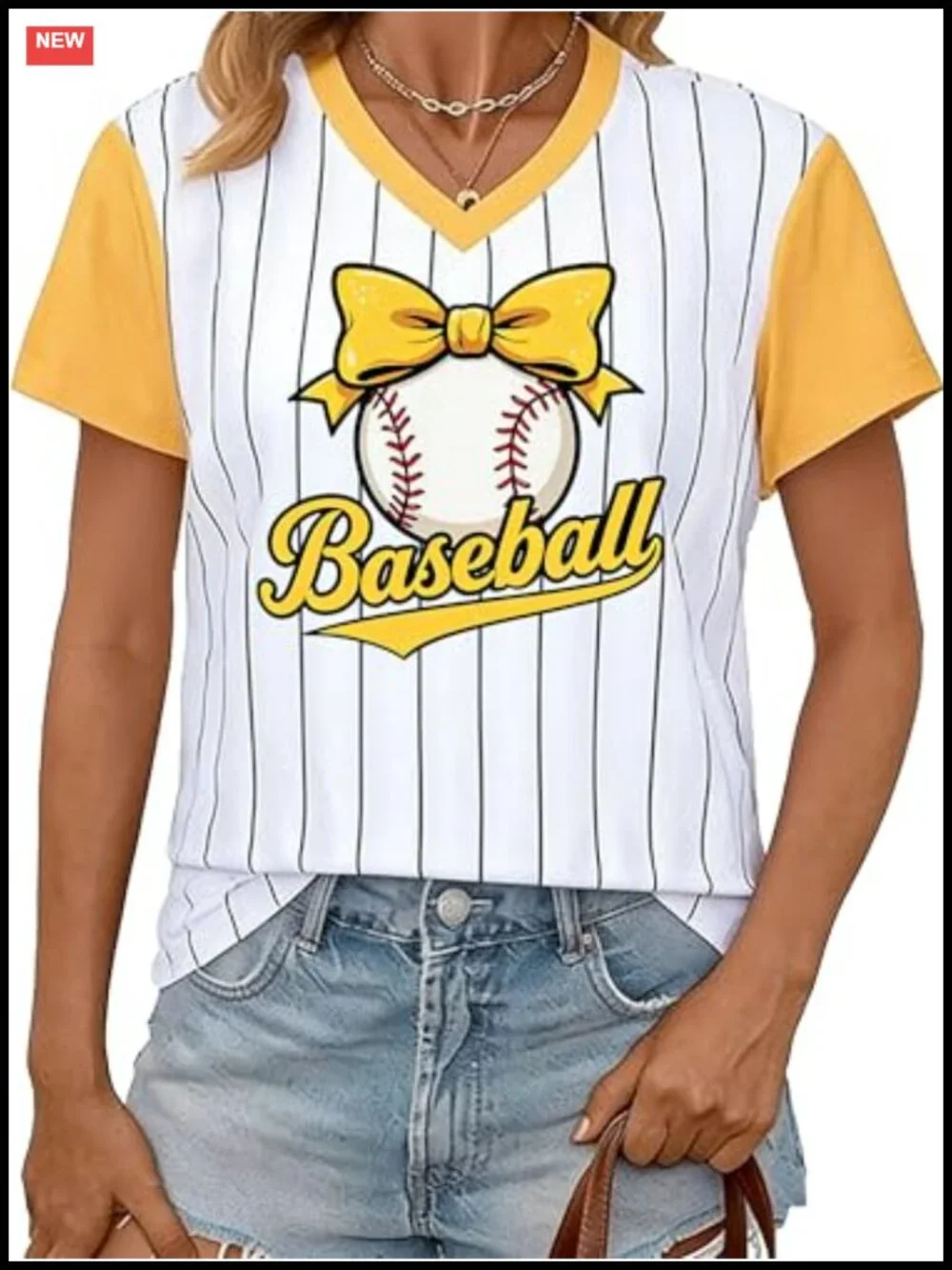 Women's Baseball Tee V-Neck Softball Shirt Game Day Top Cotton Blend